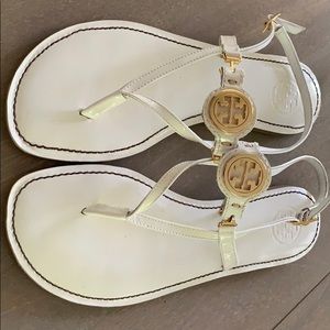 Tory Burch white Miller sandals patent leather